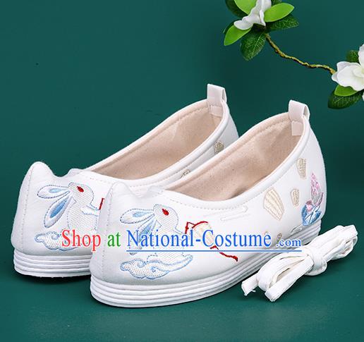 Chinese Traditional Embroidered Rabbit White Shoes Hanfu Shoes Princess Shoes for Women