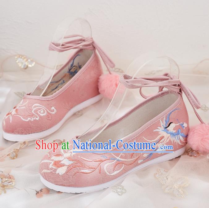 Traditional Chinese Embroidered Phoenix Pink Shoes Hanfu Shoes National Shoes for Women