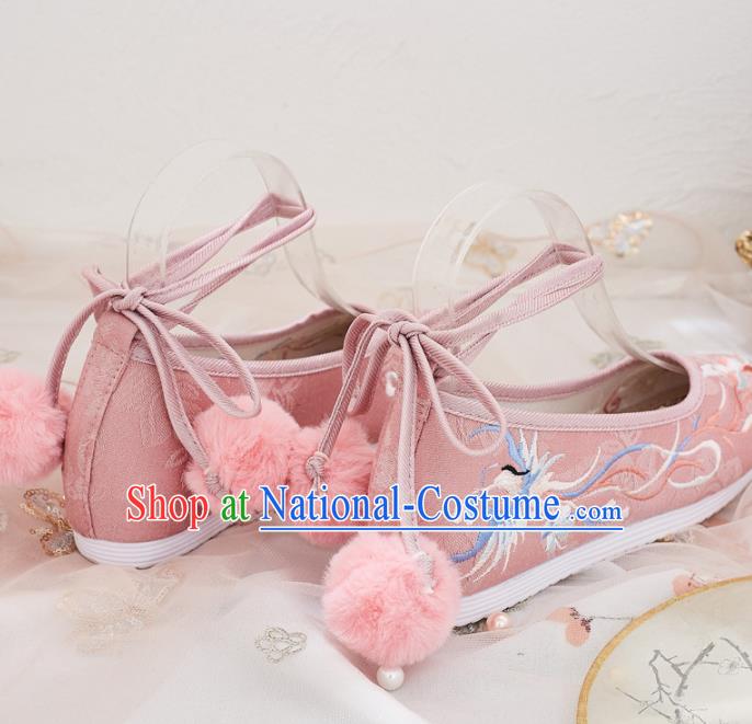 Traditional Chinese Embroidered Phoenix Pink Shoes Hanfu Shoes National Shoes for Women