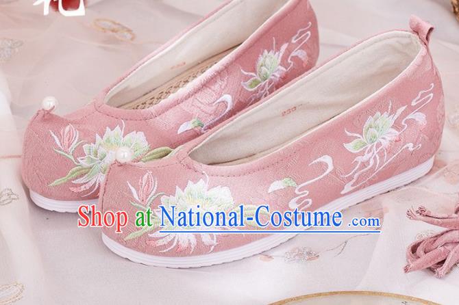 Traditional Chinese Embroidered Flower Pink Shoes Hanfu Shoes National Shoes for Women