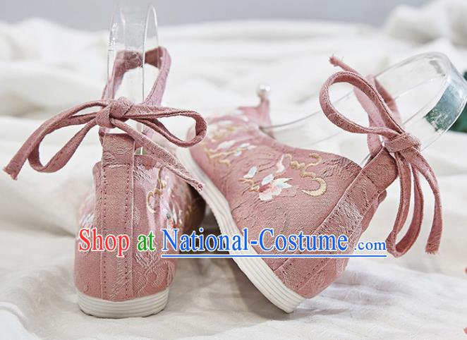 Traditional Chinese National Winter Shoes Embroidered Magnolia Pink Shoes Hanfu Shoes for Women