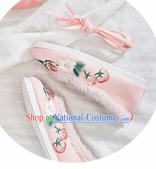 Traditional Chinese National Winter Pink Shoes Embroidered Shoes Hanfu Shoes for Women