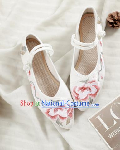 Traditional Chinese National Embroidery Peony White Shoes Embroidered Shoes Hanfu Shoes for Women