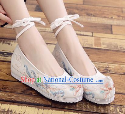 Traditional Chinese National Embroidery Butterfly White Shoes Embroidered Shoes Hanfu Shoes for Women