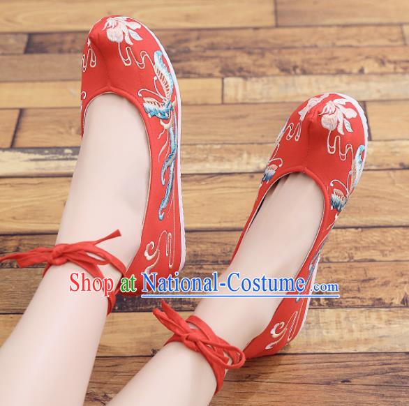 Traditional Chinese National Embroidery Butterfly Red Shoes Embroidered Shoes Hanfu Shoes for Women