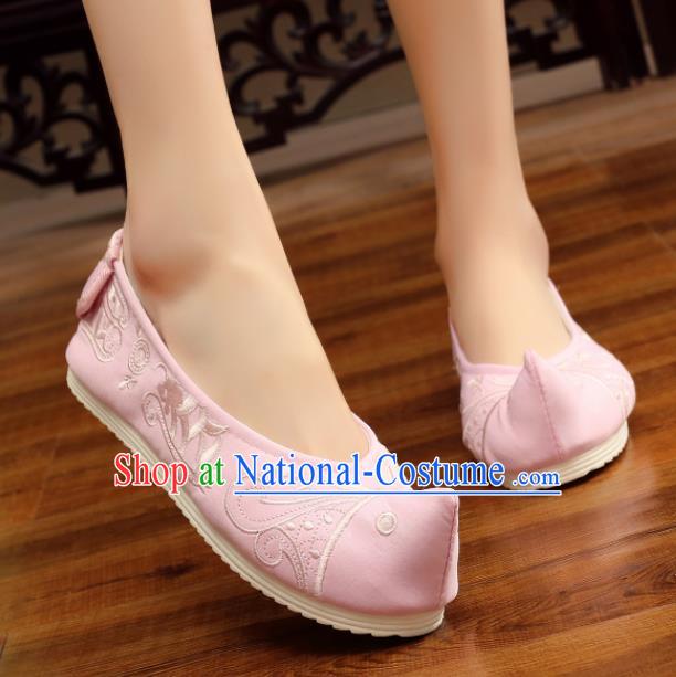 Traditional Chinese National Embroidery Pink Shoes Embroidered Shoes Hanfu Shoes for Women