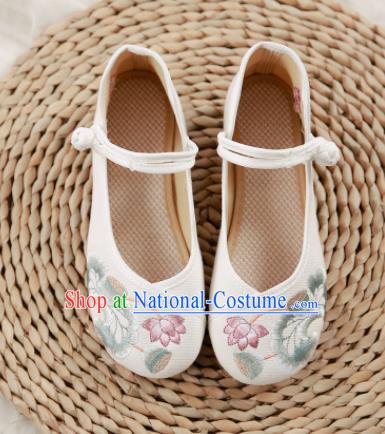 Traditional Chinese Embroidery Lotus White Shoes National Embroidered Shoes Hanfu Shoes for Women