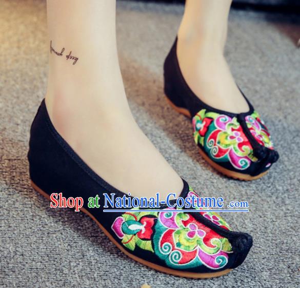 Traditional Chinese Old Beijing Embroidery Black Shoes National Embroidered Shoes Hanfu Shoes for Women