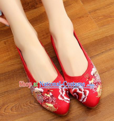 Traditional Chinese Old Beijing Wedding Red Shoes National Embroidered Shoes Hanfu Shoes for Women