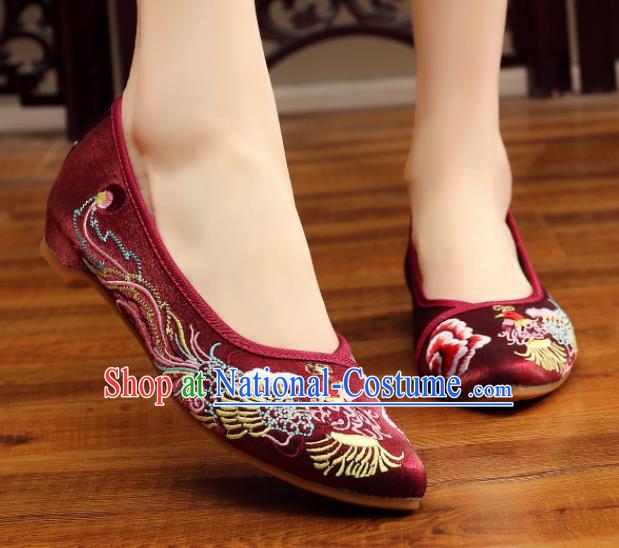 Traditional Chinese Old Beijing Wedding Wine Red Shoes National Embroidered Shoes Hanfu Shoes for Women