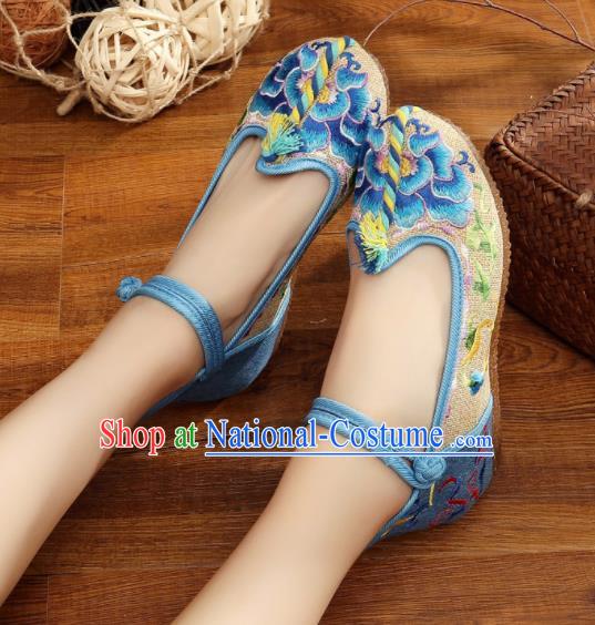 Traditional Chinese Old Beijing Embroidery Peony Beige Shoes National Embroidered Shoes Hanfu Shoes for Women