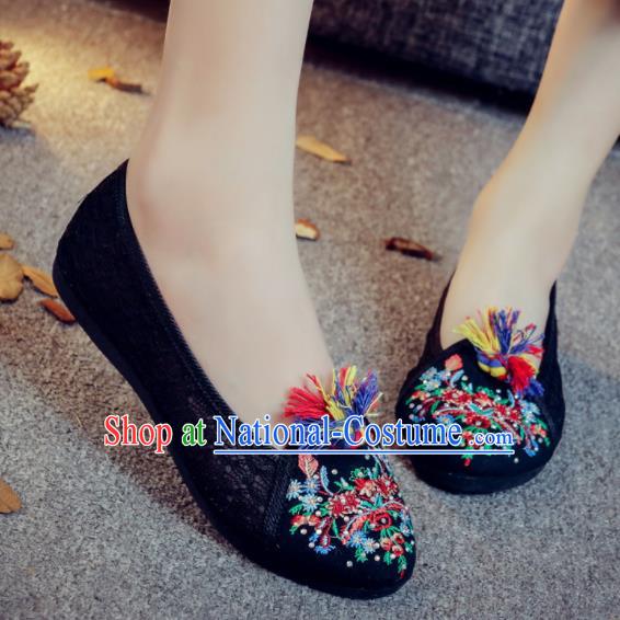 Traditional Chinese Black Shoes Embroidered Shoes Cloth Shoes for Women