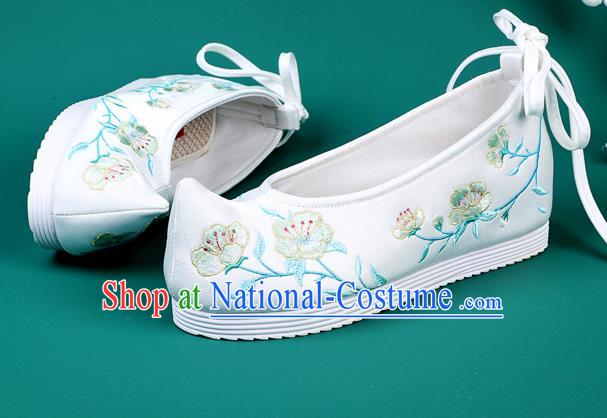 Chinese Traditional Embroidered Green Flowers Shoes Hanfu Shoes Princess Shoes for Women