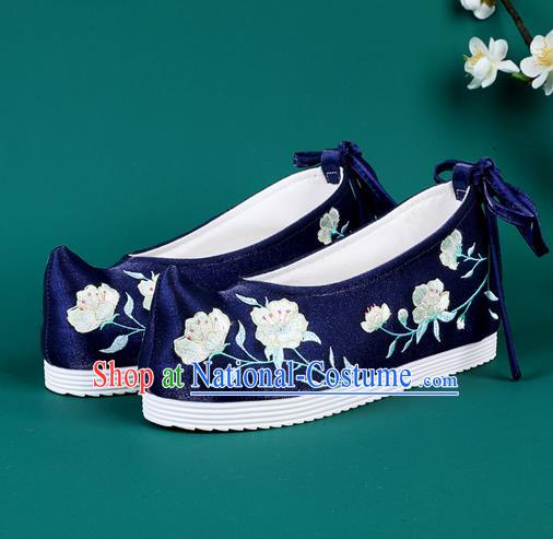 Chinese Traditional Embroidered Flowers Royalblue Shoes Hanfu Shoes Princess Shoes for Women