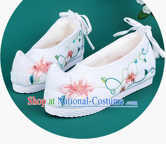 Chinese Traditional Embroidered Cotton Padded Shoes Hanfu Shoes Princess White Shoes for Women