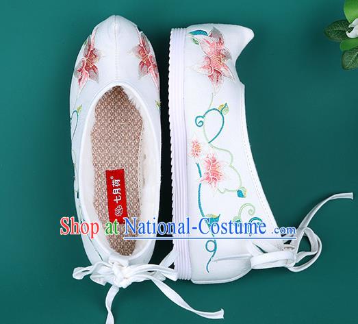 Chinese Traditional Embroidered Cotton Padded Shoes Hanfu Shoes Princess White Shoes for Women