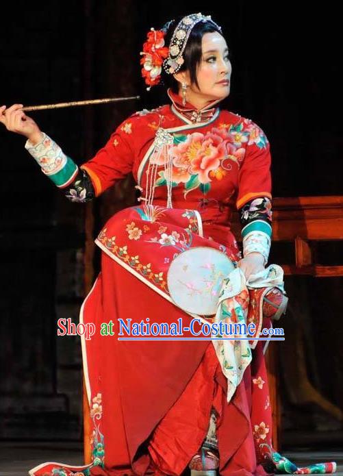 Chinese Unsurpassed Beauty Of A Generation Ancient Courtesan Sai Jinhua Red Dress Stage Performance Dance Costume and Headpiece for Women