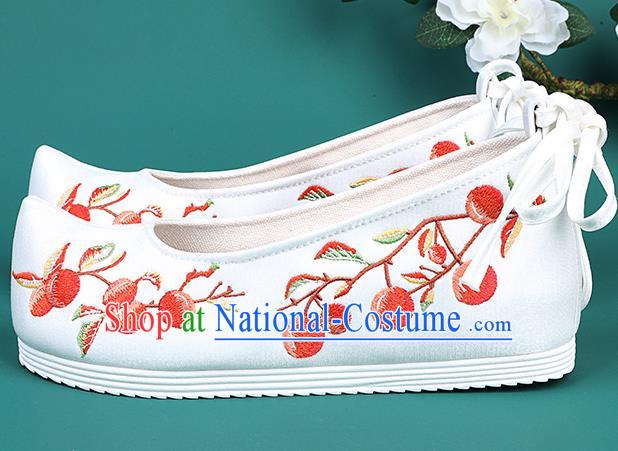 Chinese Traditional Embroidered Pyracantha White Shoes Hanfu Shoes Princess Shoes for Women