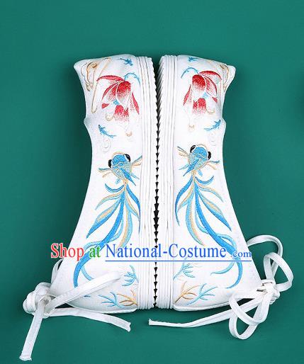 Chinese Traditional Embroidered Goldfish Lotus White Shoes Hanfu Shoes Princess Shoes for Women