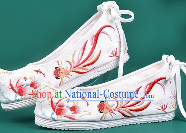 Chinese Traditional Embroidered Red Goldfish Lotus Shoes Hanfu Shoes Princess Shoes for Women