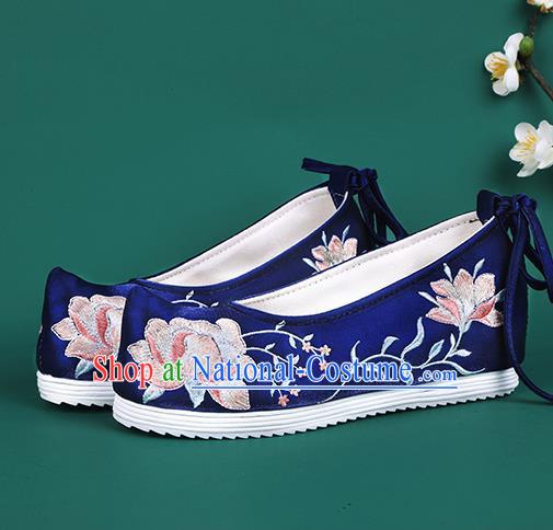 Chinese Traditional Wedding Embroidered Peony Royalblue Shoes Hanfu Shoes Princess Shoes for Women