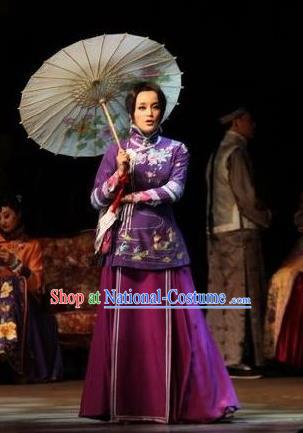 Chinese Unsurpassed Beauty Of A Generation Ancient Courtesan Sai Jinhua Purple Dress Stage Performance Dance Costume and Headpiece for Women