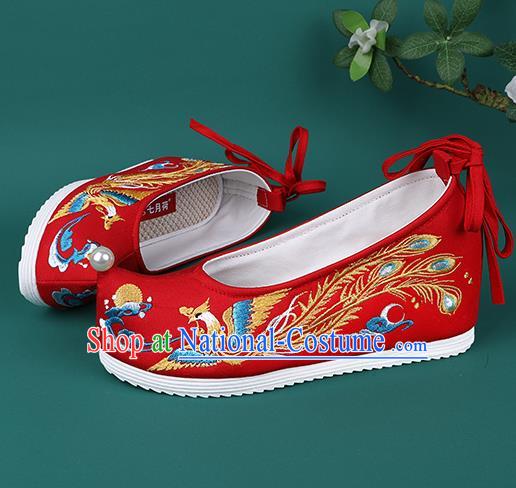 Chinese Wedding Embroidered Phoenix Red Shoes Traditional Hanfu Shoes Princess Shoes for Women