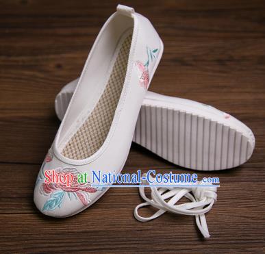 Traditional Chinese Handmade Hanfu Shoes White Embroidered Shoes Cloth Shoes for Women