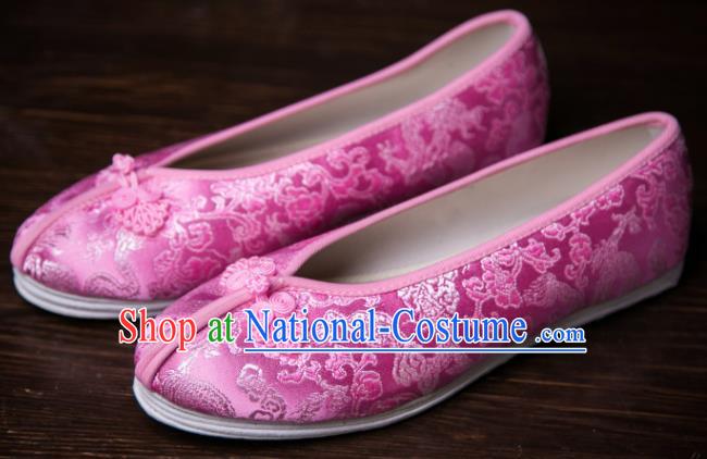 Traditional Chinese Handmade Pink Satin Shoes Hanfu Shoes Embroidered Shoes for Women