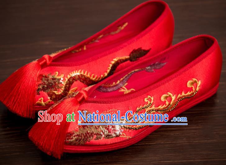 Traditional Chinese Handmade Wedding Shoes Hanfu Red Tassel Shoes Bride Shoes for Women