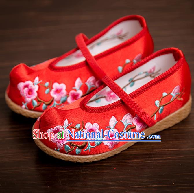 Handmade Chinese National Shoes Traditional New Year Red Embroidered Shoes Hanfu Shoes for Kids