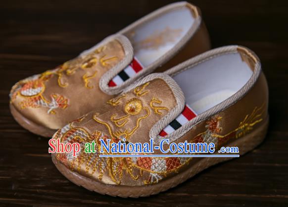 Handmade Chinese Traditional New Year Embroidered Dragon Golden Shoes National Shoes Hanfu Shoes for Kids