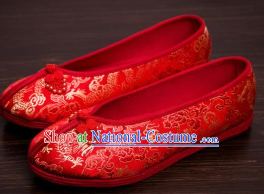 Handmade Chinese Bridegroom Red Shoes Traditional Wedding Embroidered Shoes Hanfu Shoes for Men