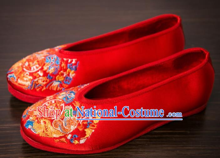 Handmade Chinese Bridegroom Embroidered Red Shoes Traditional Kung Fu Shoes Hanfu Shoes for Men