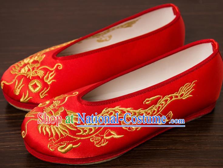 Handmade Chinese Bridegroom Embroidered Dragon Red Shoes Traditional Kung Fu Shoes Hanfu Shoes for Men