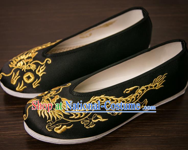 Handmade Chinese Bridegroom Embroidered Dragon Black Shoes Traditional Kung Fu Shoes Hanfu Shoes for Men