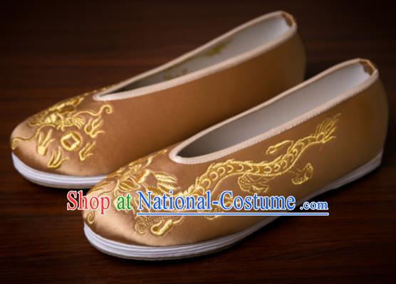 Handmade Chinese Bridegroom Embroidered Dragon Brown Shoes Traditional Kung Fu Shoes Hanfu Shoes for Men