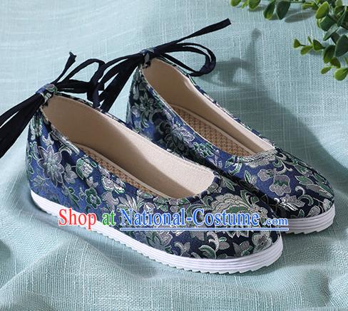 Traditional Chinese Navy Brocade Shoes Handmade Wedding Shoes Hanfu Shoes Princess Shoes for Women