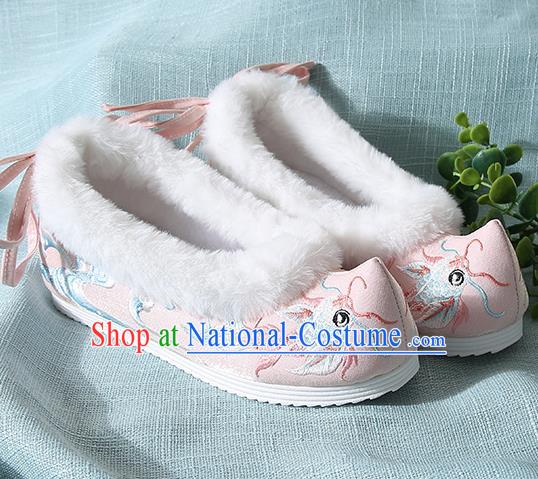 Traditional Chinese Handmade Embroidered Goldfish Pink Shoes Wedding Shoes Hanfu Shoes Princess Shoes for Women