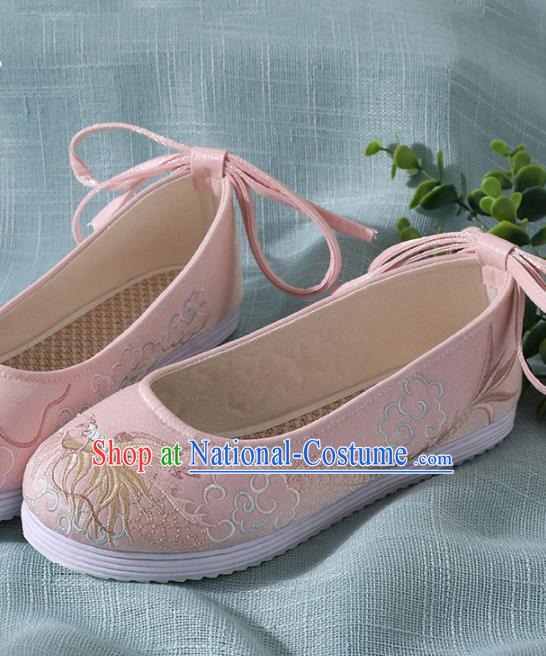 Chinese Handmade Embroidered Dragon Pink Shoes Traditional Wedding Shoes Hanfu Shoes Princess Shoes for Women