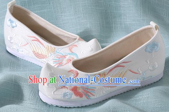 Chinese Handmade Embroidered Bird White Shoes Traditional Wedding Shoes Hanfu Shoes Princess Shoes for Women