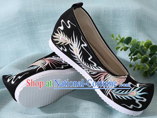 Chinese Handmade Embroidered Bird Black Shoes Traditional Wedding Shoes Hanfu Shoes Princess Shoes for Women