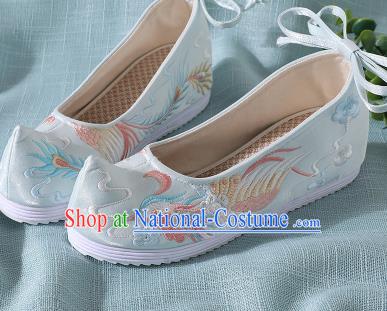 Chinese Handmade Embroidered Bird Light Blue Shoes Traditional Wedding Shoes Hanfu Shoes Princess Shoes for Women