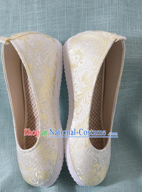 Chinese Handmade Light Yellow Brocade Shoes Traditional Ming Dynasty Hanfu Shoes Princess Shoes for Women