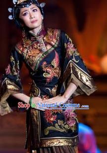 Chinese Dance Drama Wild Jujubes Ancient Dowager Black Dress Stage Performance Dance Costume and Headpiece for Women