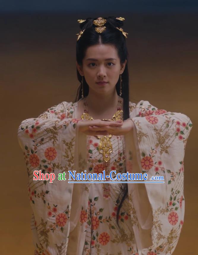 Chinese Historical Drama Ancient Princess of Yin Empir Novoland Eagle Flag Xiao Zhou Replica Costumes and Headpiece for Women