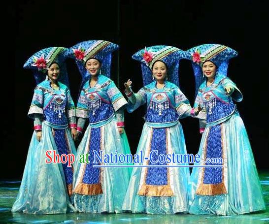 Chinese Dance Drama Colorful Guizhou Yi Nationality Dance Dress Stage Performance Dance Costume and Headpiece for Women