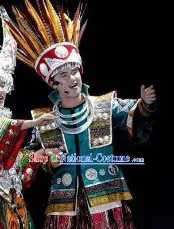 Chinese Dance Drama Colorful Guizhou Yi Nationality Bridegroom Clothing Stage Performance Dance Costume for Men