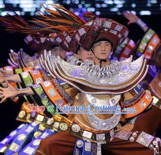 Chinese Dance Drama Colorful Guizhou Yi Nationality Brown Clothing Stage Performance Dance Costume for Men