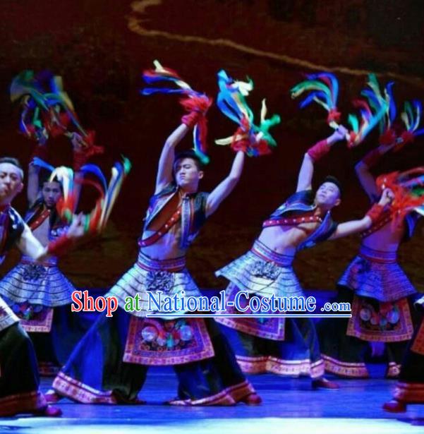 Chinese Dance Drama Colorful Guizhou Yi Nationality Folk Dance Clothing Stage Performance Dance Costume for Men